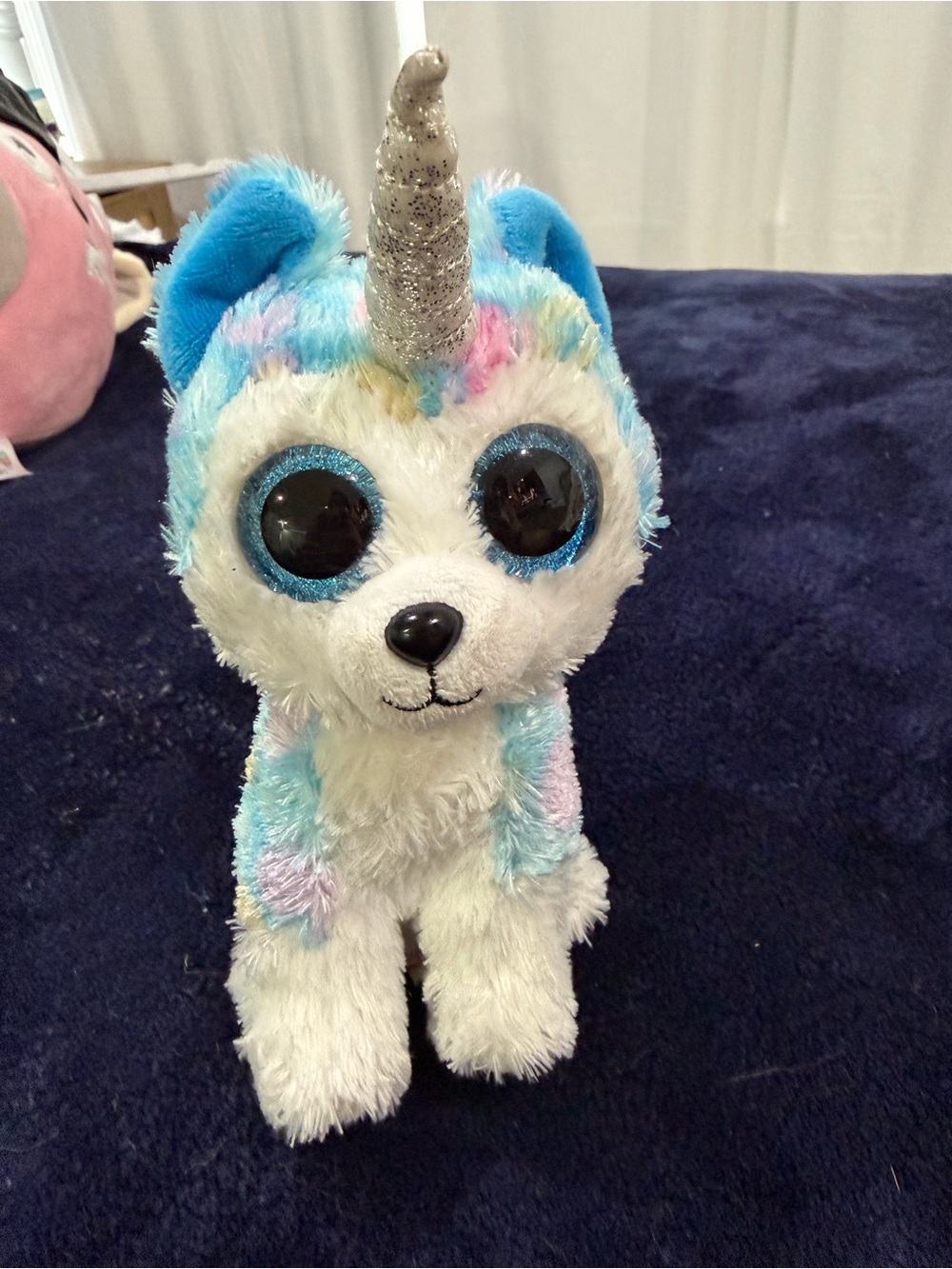 Ty Plush Unicorn Husky - Pastel Blue, White & Pink Helena